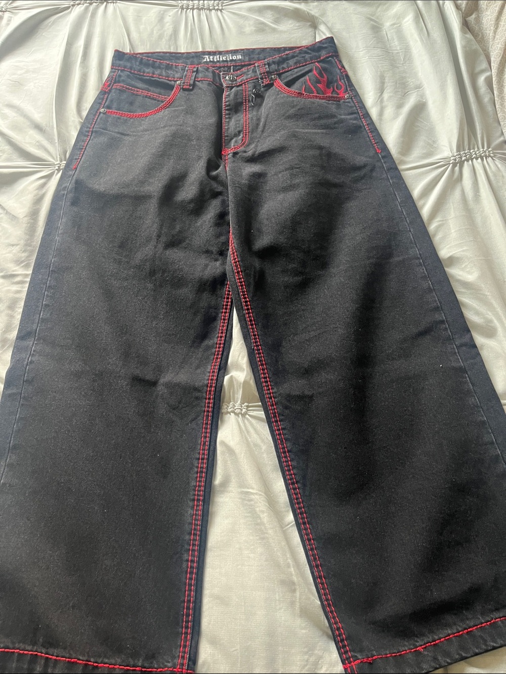 Affliction Black Jeans with Red Stitching
